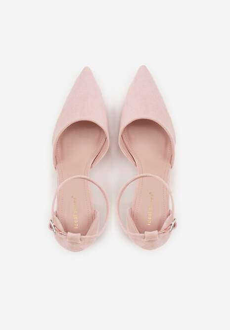 Różowe Czółenka z Imitacji Zamszu na Słupkowym Obcasie ze Szpiczastym Noskiem Hadina 6