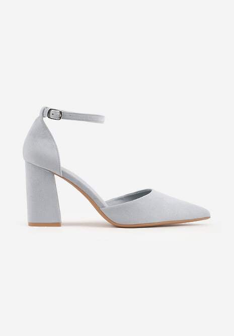 Niebieskie Czółenka z Imitacji Zamszu na Słupkowym Obcasie ze Szpiczastym Noskiem Hadina 4