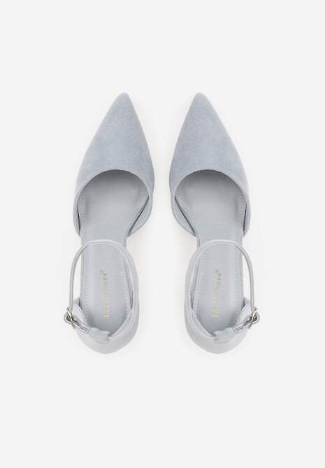 Niebieskie Czółenka z Imitacji Zamszu na Słupkowym Obcasie ze Szpiczastym Noskiem Hadina 6