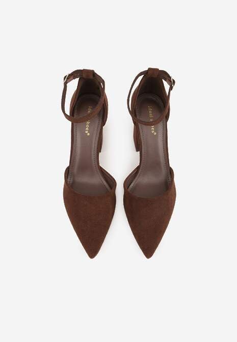 Ciemnobrązowe Czółenka z Imitacji Zamszu na Słupkowym Obcasie ze Szpiczastym Noskiem Hadina 6