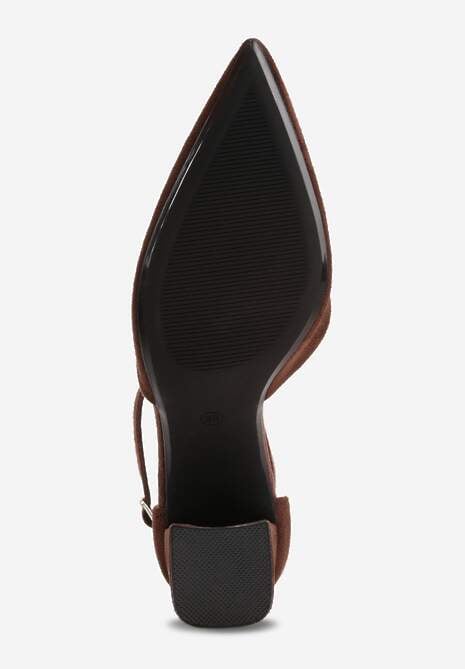 Ciemnobrązowe Czółenka z Imitacji Zamszu na Słupkowym Obcasie ze Szpiczastym Noskiem Hadina 7