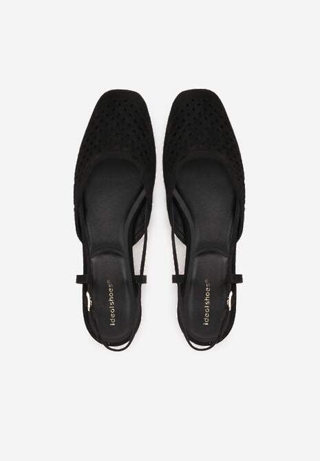 Czarne Sandały Slingback z Kwadratowym Noskiem i Ażurową Cholewką Jurria 6