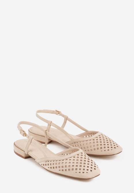 Ciemnobeżowe Sandały Slingback z Kwadratowym Noskiem i Ażurową Cholewką Jurria 5