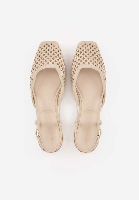 Ciemnobeżowe Sandały Slingback z Kwadratowym Noskiem i Ażurową Cholewką Jurria 6