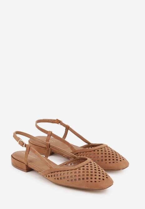 Brązowe Sandały Slingback z Kwadratowym Noskiem i Ażurową Cholewką Jurria 5