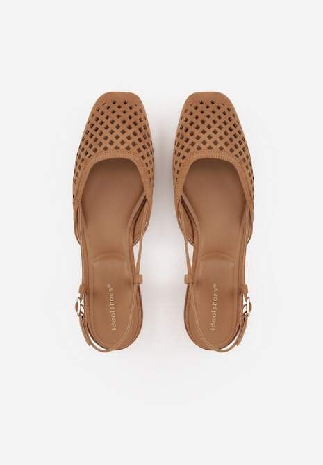 Brązowe Sandały Slingback z Kwadratowym Noskiem i Ażurową Cholewką Jurria 6