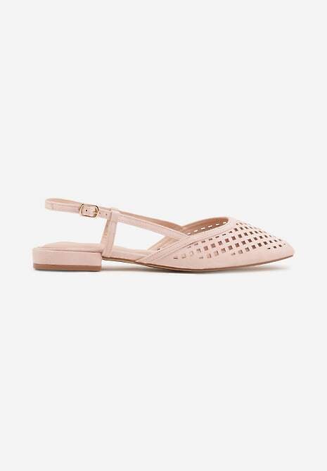 Różowe Baleriny Slingback z Kwadratowym Noskiem i Ażurową Cholewką Jurria 4