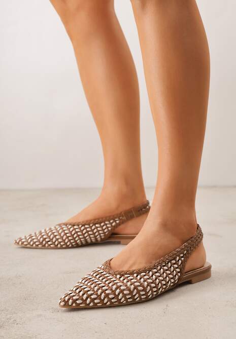Brązowe Baleriny Slingback z Plecionki ze Szpiczastym Noskiem Eupheleta