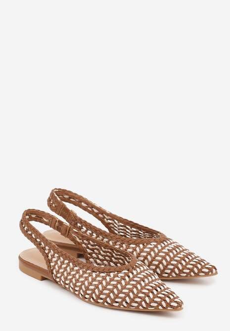 Brązowe Baleriny Slingback z Plecionki ze Szpiczastym Noskiem Eupheleta 5