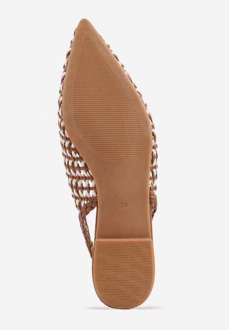 Brązowe Baleriny Slingback z Plecionki ze Szpiczastym Noskiem Eupheleta 7