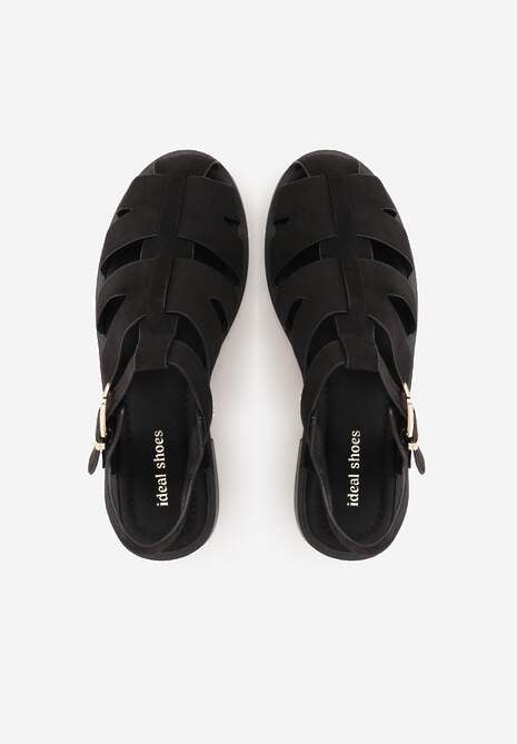 Czarne Sandały o Fasonie Gladiatorek z Paskiem ze Sprzączką Abma 6