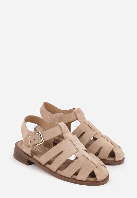 Ciemnobeżowe Sandały o Fasonie Gladiatorek z Paskiem ze Sprzączką Abma 5