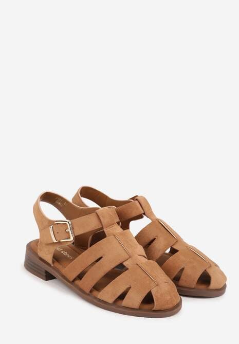 Jasnobrązowe Sandały o Fasonie Gladiatorek z Paskiem ze Sprzączką Abma 5