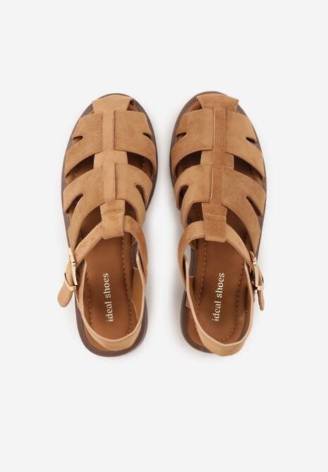 Jasnobrązowe Sandały o Fasonie Gladiatorek z Paskiem ze Sprzączką Abma 6