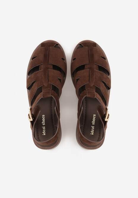 Ciemnobrązowe Sandały o Fasonie Gladiatorek z Paskiem ze Sprzączką Abma 6