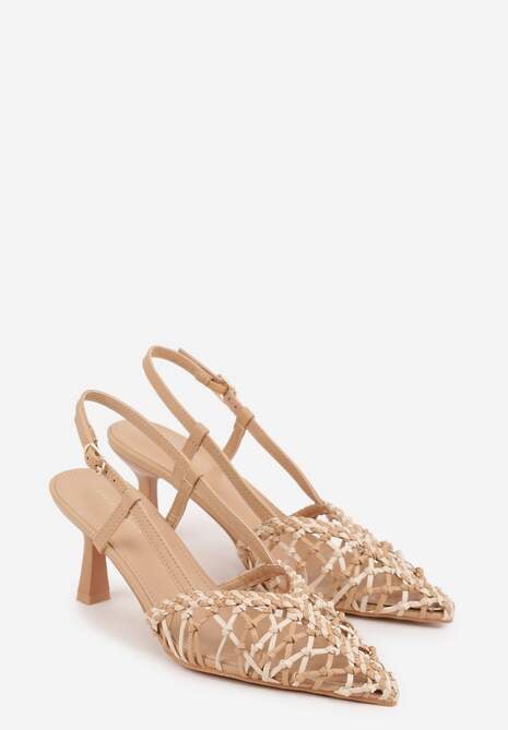 Ciemnobeżowe Czółenka na Szpilce z Ażurową Szydełkową Cholewką Navioil 5