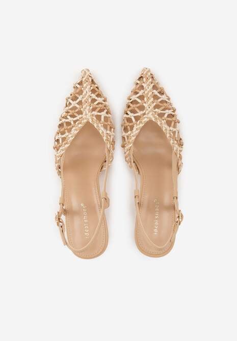 Ciemnobeżowe Czółenka na Szpilce z Ażurową Szydełkową Cholewką Navioil 6