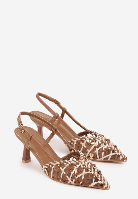 Brązowe Czółenka na Szpilce z Ażurową Szydełkową Cholewką Navioil 5