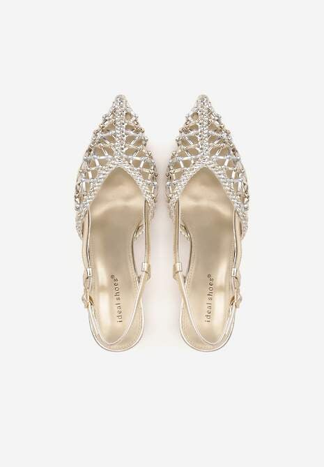 Złote Sandały na Szpilce z Ażurową Szydełkową Cholewką Navioil 6