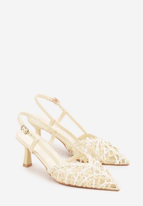 Żółte Czółenka na Szpilce z Ażurową Szydełkową Cholewką Navioil 5