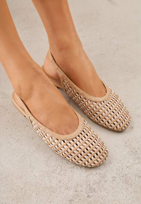 Ciemnobeżowe Plecione Baleriny Typu Slingback Ellariell