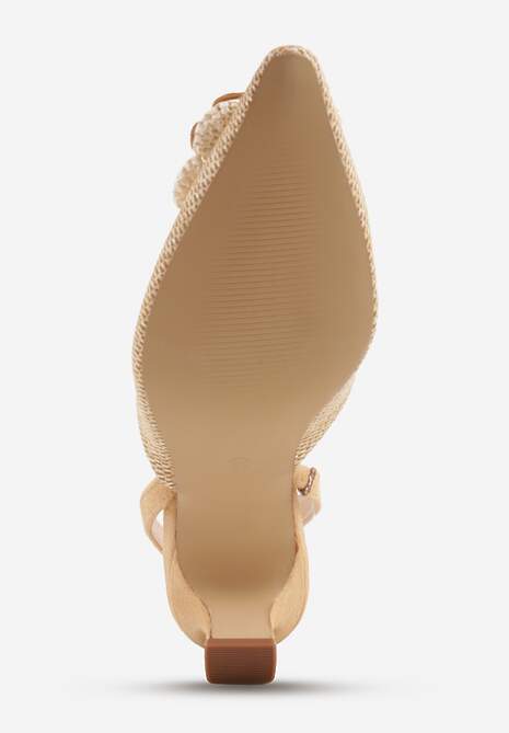 Beżowe Sandały Slingback na Kaczuszce z Tweedowymi Wstawkami i Kwiatem 3D Zehe 7