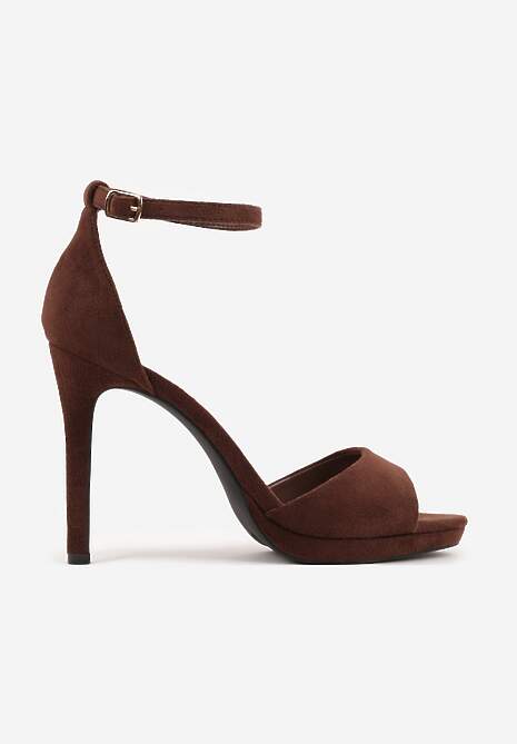 Brązowe Sandały na Szpilce z Imitacji Zamszu z Zapięciem na Klamerkę przy Pasku Odesei 4