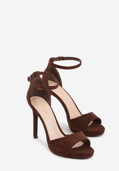 Brązowe Sandały na Szpilce z Imitacji Zamszu z Zapięciem na Klamerkę przy Pasku Odesei 5