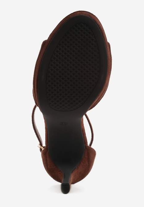 Brązowe Sandały na Szpilce z Imitacji Zamszu z Zapięciem na Klamerkę przy Pasku Odesei 7