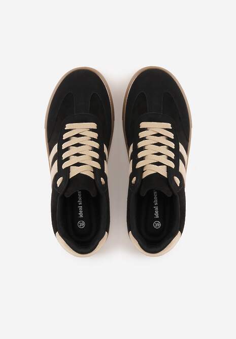Czarne Sneakersy na Platformie w Stylu Tenisówek Ozdobione Paskami Ladia 6
