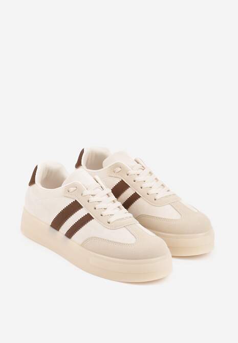 Beżowe Sneakersy na Platformie w Stylu Tenisówek Ozdobione Paskami Ladia 5