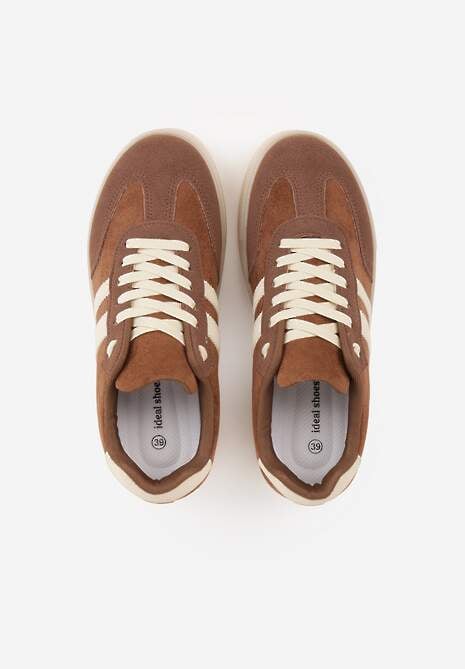 Brązowe Sneakersy na Platformie w Stylu Tenisówek Ozdobione Paskami Ladia 6