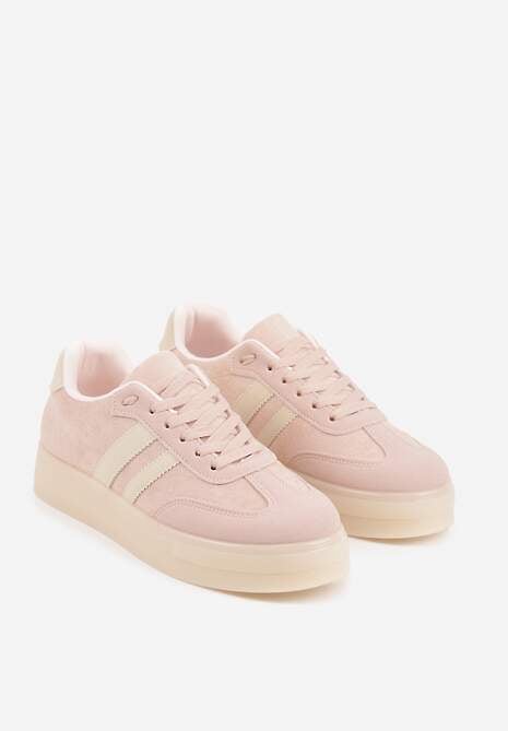 Różowe Sneakersy na Platformie w Stylu Tenisówek Ozdobione Paskami Ladia 5