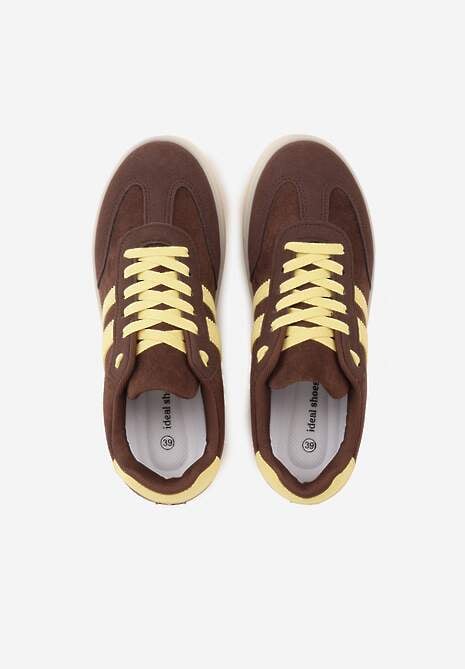 Ciemnobrązowe Sneakersy na Platformie w Stylu Tenisówek Ozdobione Paskami Ladia 6