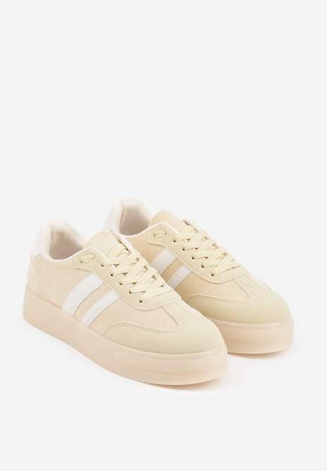 Jasnożółte Sneakersy na Platformie w Stylu Tenisówek Ozdobione Paskami Ladia 5