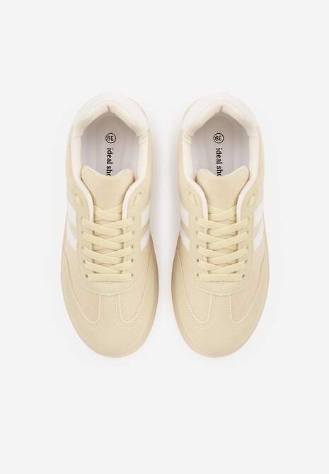 Jasnożółte Sneakersy na Platformie w Stylu Tenisówek Ozdobione Paskami Ladia 6