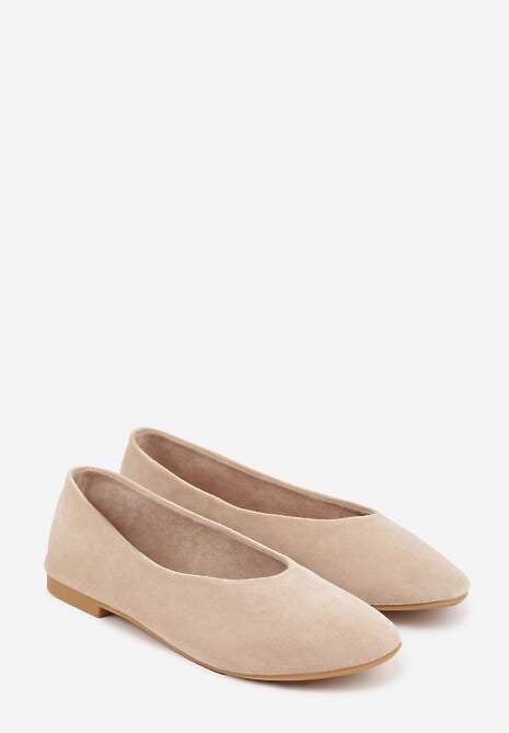Beżowe Balerinki z Imitacji Zamszu w Stylu Basic Saraphiele 5