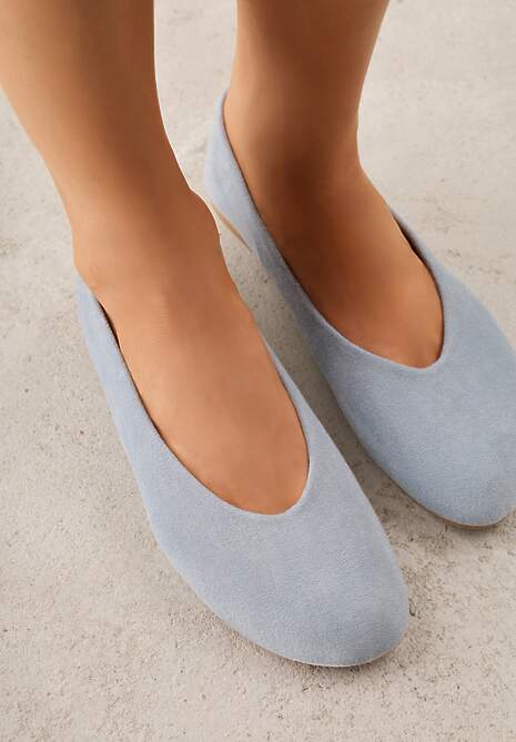 Niebieskie Balerinki z Imitacji Zamszu w Stylu Basic Saraphiele