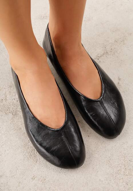 Czarne Gładkie Balerinki Basic z Zaokrąglonym Noskiem Kaleta