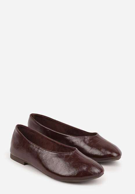 Brązowe Gładkie Balerinki Basic z Zaokrąglonym Noskiem Kaleta 5