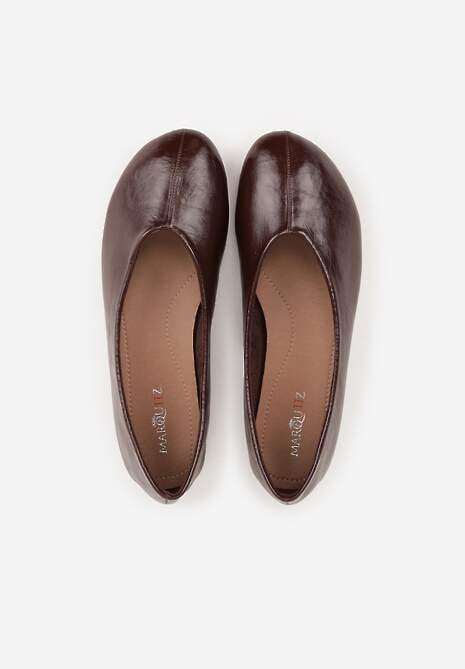 Brązowe Gładkie Balerinki Basic z Zaokrąglonym Noskiem Kaleta 6