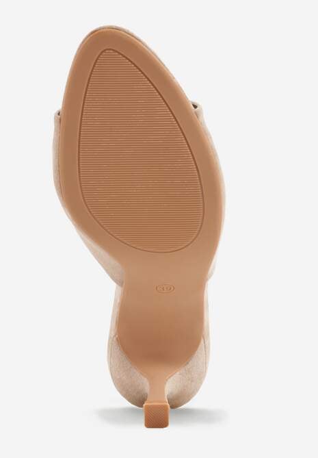 Beżowe Klapki na Szpilce z Imitacji Zamszu z Noskiem Peep Toe Merissaura 7