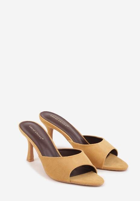 Jasnobrązowe Klapki na Szpilce z Imitacji Zamszu z Noskiem Peep Toe Merissaura 5