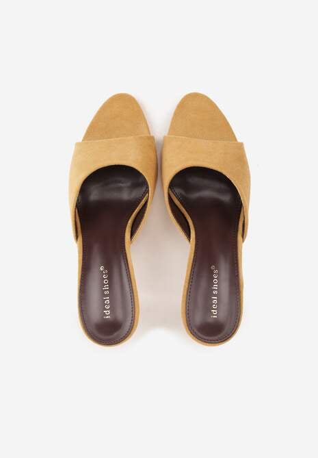 Jasnobrązowe Klapki na Szpilce z Imitacji Zamszu z Noskiem Peep Toe Merissaura 6