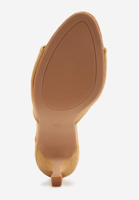 Jasnobrązowe Klapki na Szpilce z Imitacji Zamszu z Noskiem Peep Toe Merissaura 7