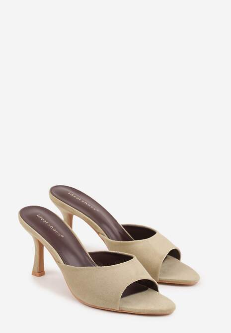 Zielone Klapki na Szpilce z Imitacji Zamszu z Noskiem Peep Toe Merissaura 5