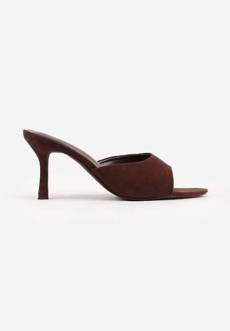 Brązowe Klapki na Szpilce z Imitacji Zamszu z Noskiem Peep Toe Merissaura 4