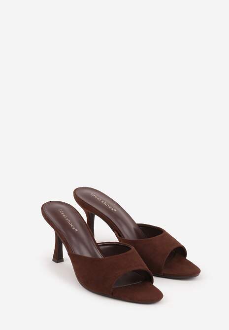 Brązowe Klapki na Szpilce z Imitacji Zamszu z Noskiem Peep Toe Merissaura 5