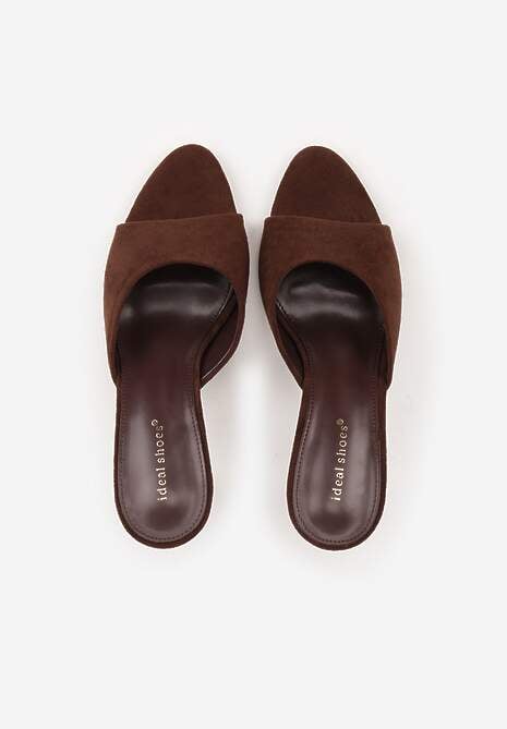 Brązowe Klapki na Szpilce z Imitacji Zamszu z Noskiem Peep Toe Merissaura 6