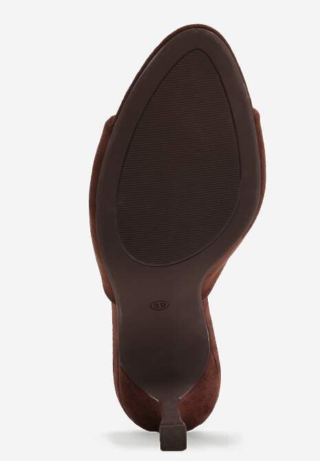 Brązowe Klapki na Szpilce z Imitacji Zamszu z Noskiem Peep Toe Merissaura 7